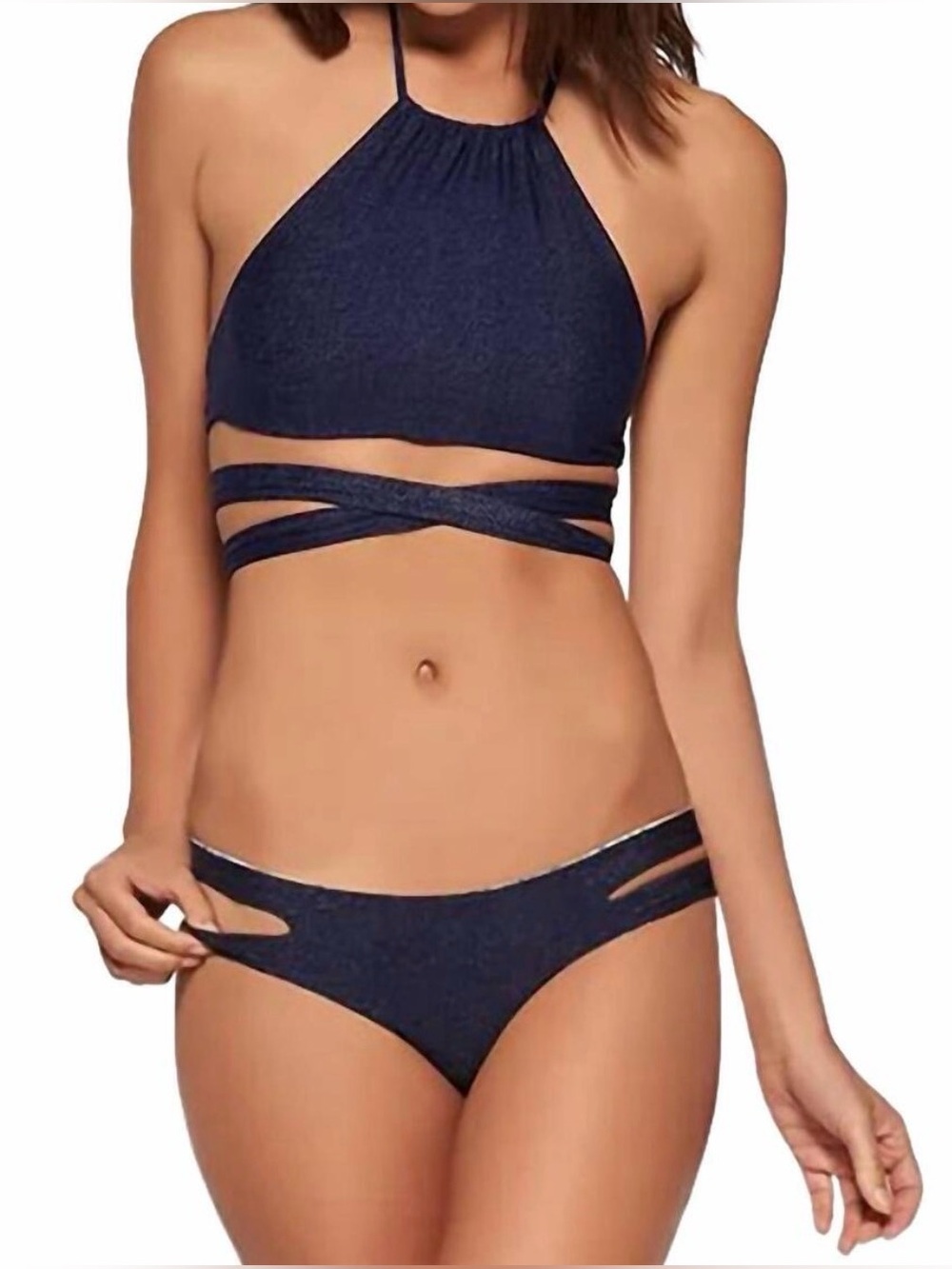 NEW L*Space Bikini Set Lizzie Denim Wrap Top & Estella Bottom Medium Resortwear